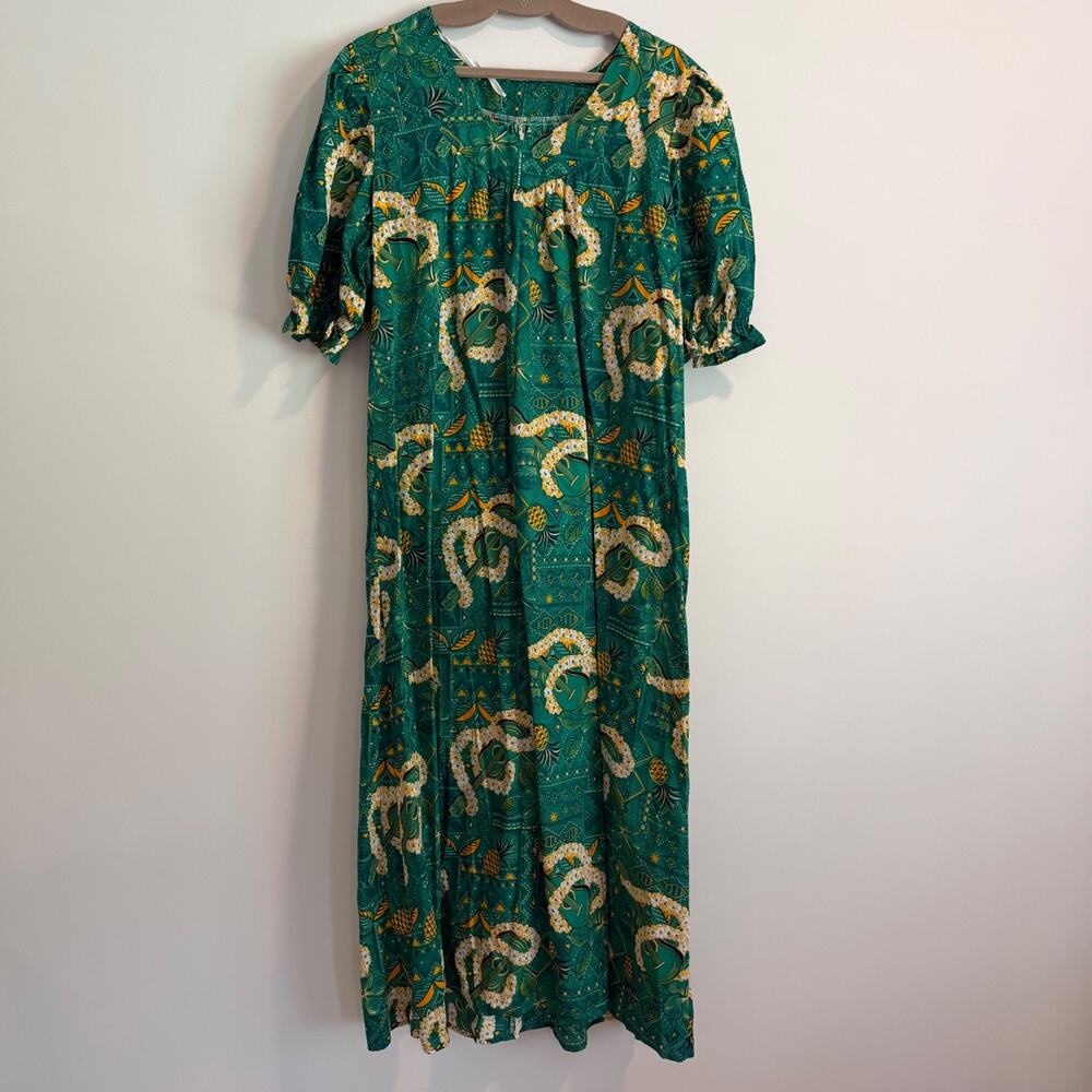 Ling & Kwok's Green Hawaiian Tropical Kaftan MuMu Lounge Women's 3XL Short Sleev